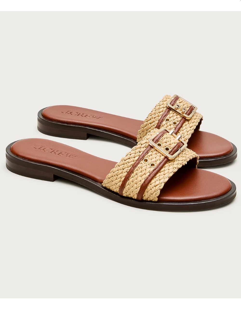 J.CREW LEATHER RAFFIA BUCKLE SANDALS ENGLISH SADDLE BROWN NIB SZ 8